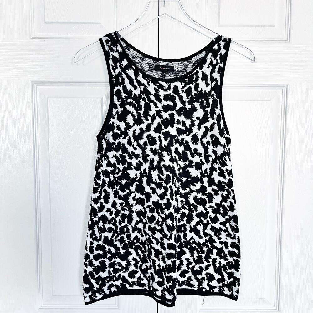 Babaton Aritizia Black and White Leopard Knit Sleeveless Top